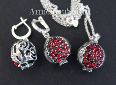 Pomegranate Persephone Silver 925 earrings pendant chain zircon