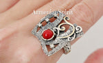 Set Earring ring silver 925 Coral red