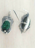 Silver 925 Earrings Ring Pendant Jewelry SET real malachite