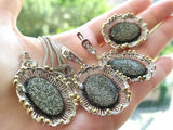 Silver 925 gold plated Pyrite Earrings Ring Pendant