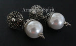 Earrings wedding white pearl Black silver 925