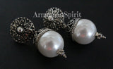 Earrings wedding white pearl Black silver 925