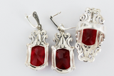 Earrings ring 925 Silver red topaz Armenian Spirit