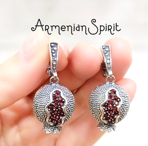 Pomegranate earring Silver 925 red zircon