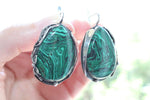 Set Silver 925 Earrings Ring Green Malachite