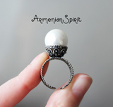 Ring US 7 8 SIZE Silver 925 White big pearl