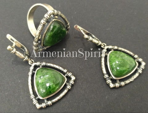 Silver 925 Earrings Ring jewelry jade green