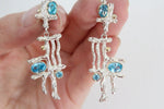 Buy sky blue earrings with white silver and golld plated details.