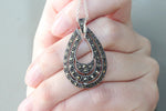 Earrings ring pendant chain Silver 925 marcasite