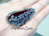 SET Long Earrings Ring red Silver 925 Marcasite