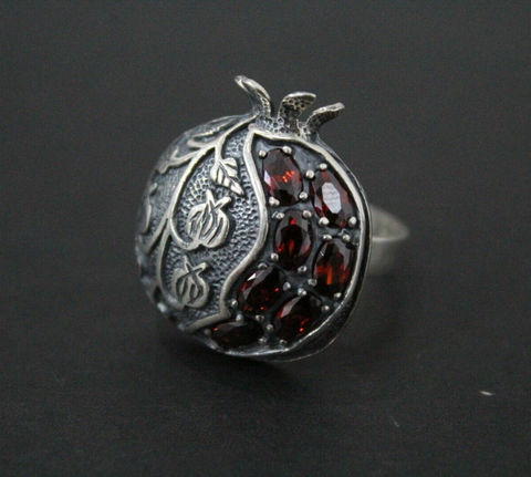 Pomegranate big Silver 925 ring zircon