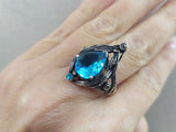 Ring silver 925 bright blue zircon