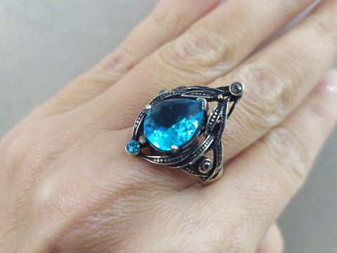 Ring silver 925 bright blue zircon