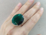 Earrings ring silver 925 emerald green zircon Armenian Spirit