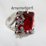 Silver 925 Earring red Marcasite jewelry