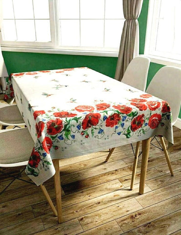 Table cloth 100% cotton Beige red poppies