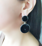 Silver 925 Earrings big Black onyx