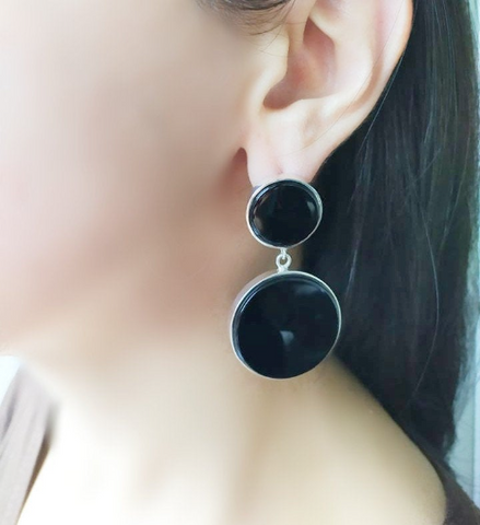 Silver 925 Earrings big Black onyx