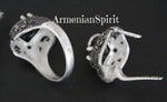 Earrings onyx black small ring silver 925 Armenian Spirit