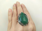 Silver 925 Earrings Ring Malachite