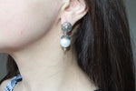 Earrings wedding white pearl Black silver 925