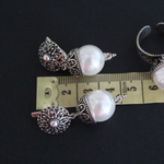 Earrings wedding white pearl Black silver 925