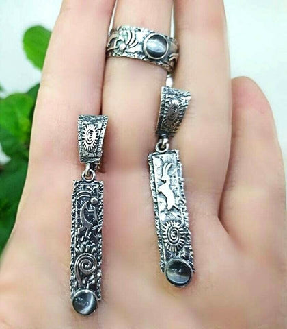 Kokopelli Earrings ring Silver 925 Armenian Spirit