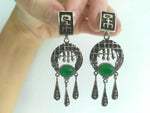 Set earrings ring Silver 925 Green jade