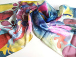 Silk scarf hand painted long Multicolor pink blue Women gift NEW