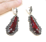 SET Long Earrings Ring red Silver 925 Marcasite