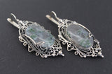 Set Silver 925 Earrings Ring Green moss agate