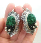 Silver 925 Earrings Ring Pendant Jewelry SET real malachite