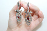 SET Ring earring red quartz silver 925 filigree