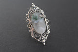 Set Silver 925 Earrings Ring Green moss agate