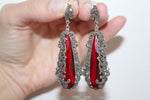 Marcasite Earrings Sterling Silver 925 red topaz