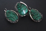 Set Silver 925 Earrings Ring Green Malachite