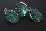 Set Silver 925 Earrings Ring Green Malachite