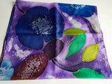 Silk scarf hand painted Purple Blue flowers Women scarves NEW