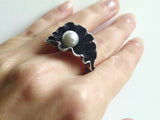 Ring Silver 925 Shell white pearl Black