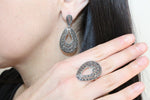 Earrings ring pendant chain Silver 925 marcasite