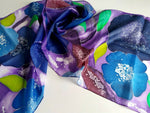 Silk scarf hand painted Purple Blue flowers Women scarves NEW