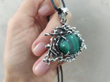 Extra large eye catching pendant with very big gemstone malachite or other