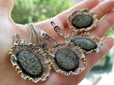 Silver 925 big earrings gold plated Pyrite