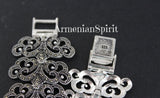 This wide Silver 925 marcasite Armenian Spirit bracelet is fit for a queen. Its chic design and outstanding quality make it a must-have for any jewelry lover. Handcrafted with care, this bracelet is guaranteed to be of reliable high quality. Purchase confidently from our top-rated Etsy and eBay shops.