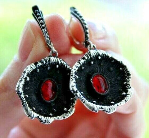 Silver 925 Earrings Black poppies