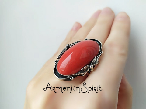 Sterling silver 925 sponge coral Ring