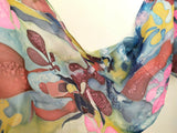 Silk scarf hand painted long Multicolor pink blue Women gift NEW