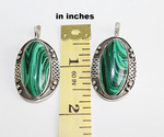 Set Silver 925 Earrings Pendant Ring adjustable Green Malachite