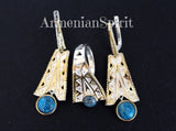 Ring earrings chrysocolla silver 925 gilded