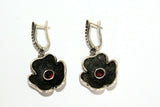 Forget me not earrings made of sterling silver 925 and red garnet gestone buy online from Armenian store.